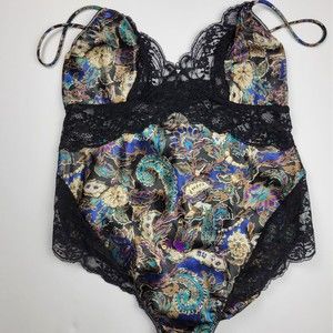 Wacoal 90s Vintage Black Lace Teddy w/ Rare Fine Paisley Pattern EVC Size M